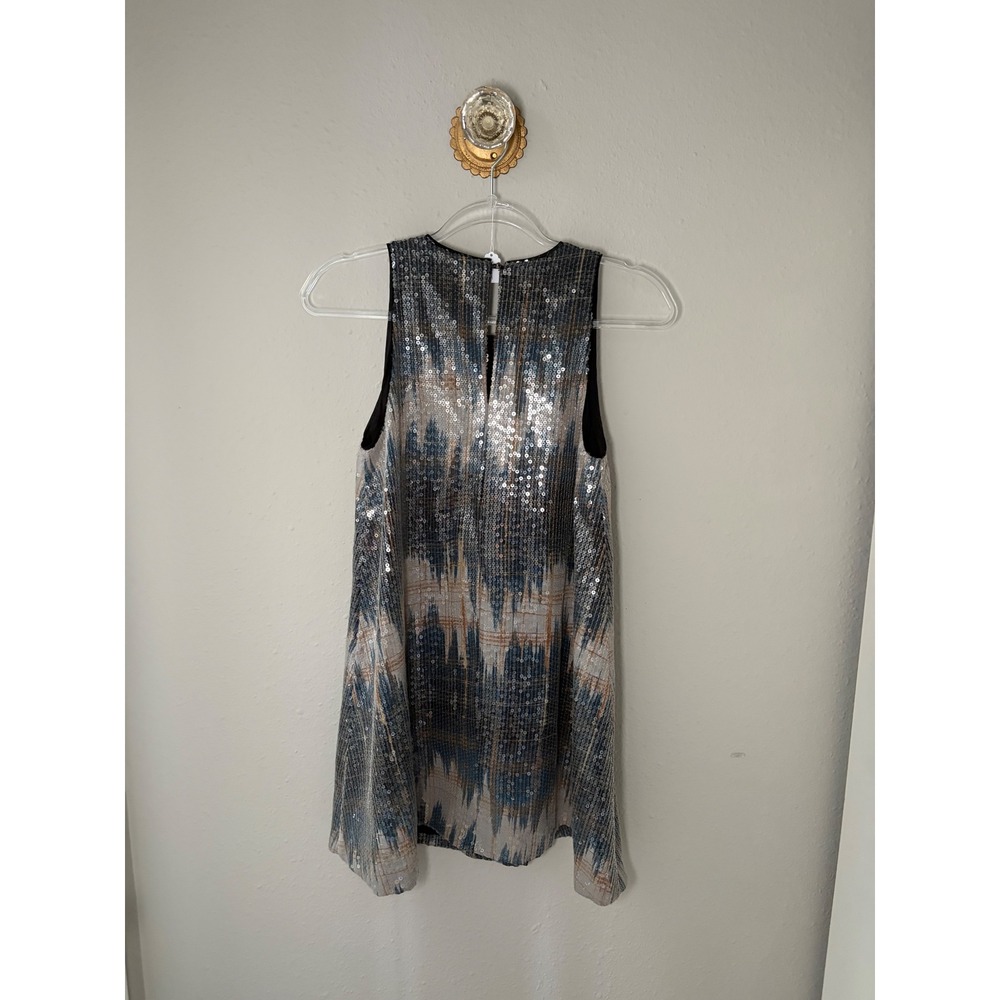 RACHEL Rachel Roy Blue Gray Sequin Sleeveless Plaid Shift Dress XS